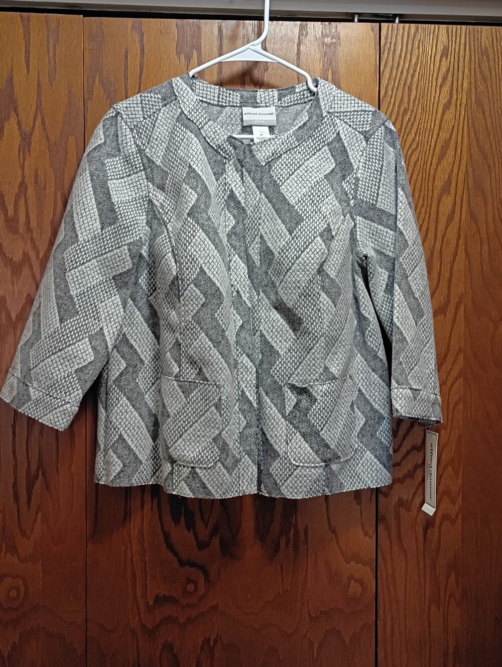 NWT Alfred Dunner Gray Geometric Open-Front Tunic Jacket